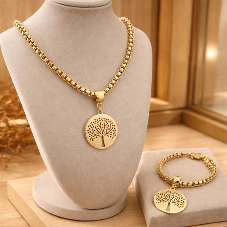 Colar e Pulseira folheado Árvore da Vida