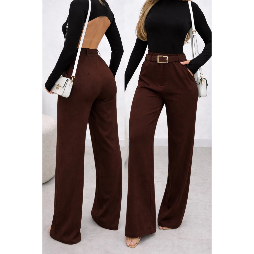 Calça Pantalona Feminino Alfaiataria Premium Com Cinto