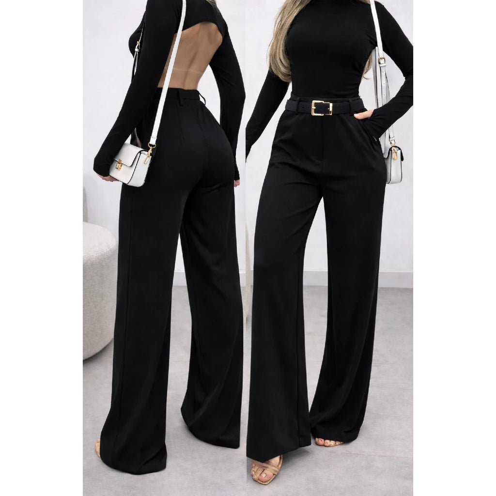 Calça Pantalona Feminino Alfaiataria Premium Com Cinto