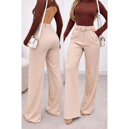 Calça Pantalona Feminino Alfaiataria Premium Com Cinto