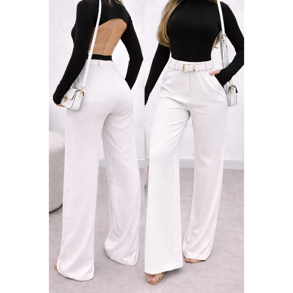 Calça Pantalona Feminino Alfaiataria Premium Com Cinto