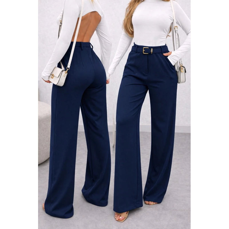 Calça Pantalona Feminino Alfaiataria Premium Com Cinto