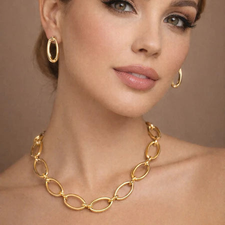 kit colar e Brinco Elo dourado