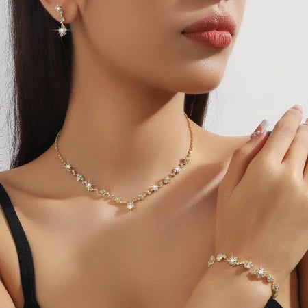 Conjunto de colar e brincos de liga feminina